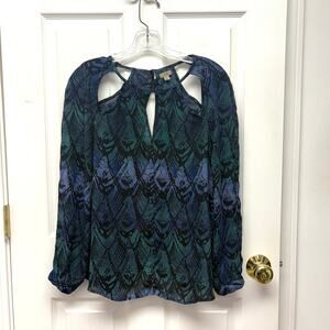 Ecote Blouse, Cut Outs, Long Sleeve, Blue Green Purple, Women’s Size M
